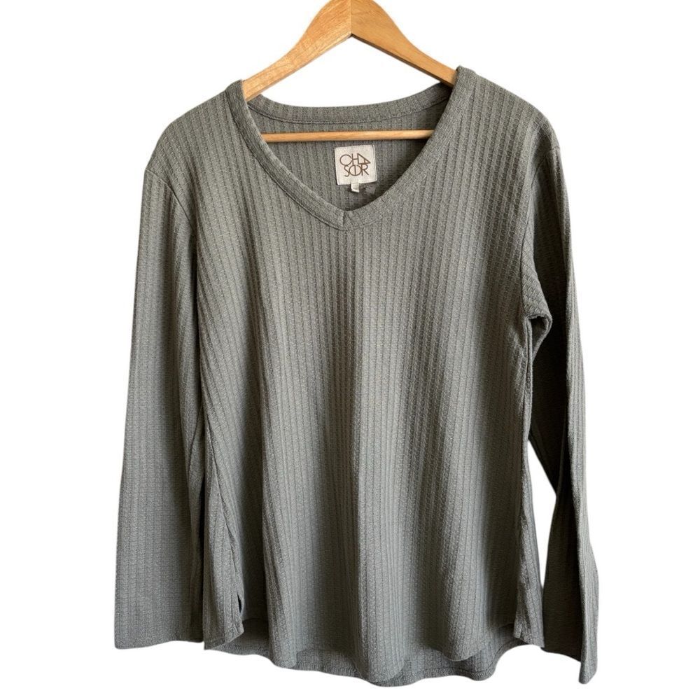 Chaser Green Waffle Knit Long Sleeve Top Medium